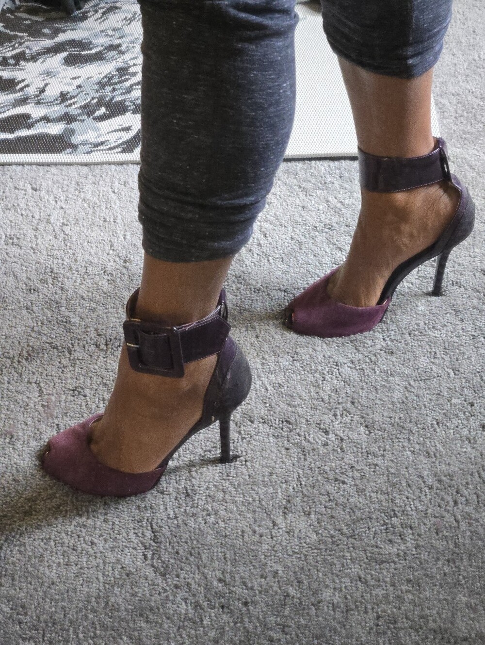 GUESS Purple Suede Peep Toe Heel Patent Leather Ankle Strap Size 6.5M